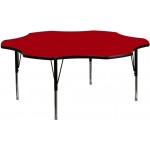 60'' Flower Red Thermal Laminate Activity Table - Height Adjustable Short Legs