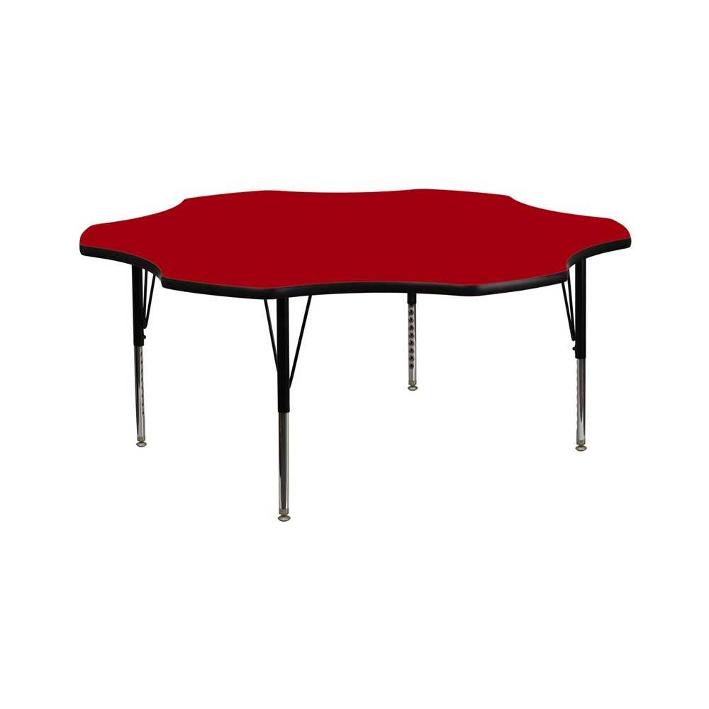 60'' Flower Red Thermal Laminate Activity Table - Height Adjustable Short Legs