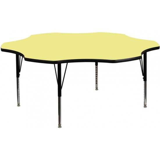 60'' Flower Yellow Thermal Laminate Activity Table - Height Adjustable Short Legs
