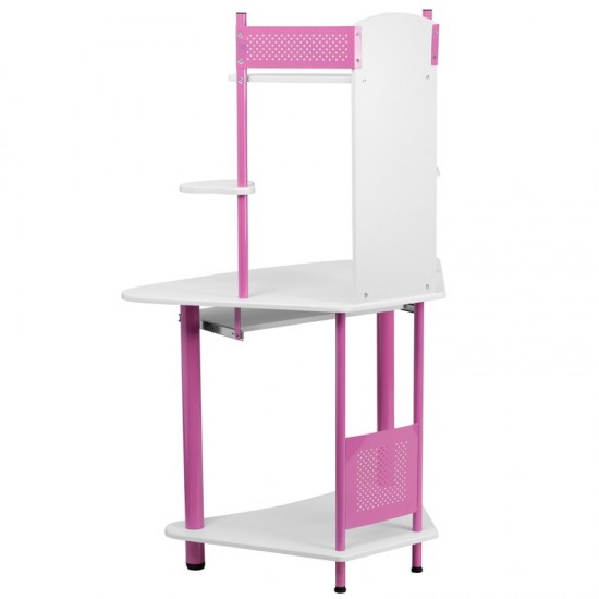 Pink Corner Computer Desk with Hutch