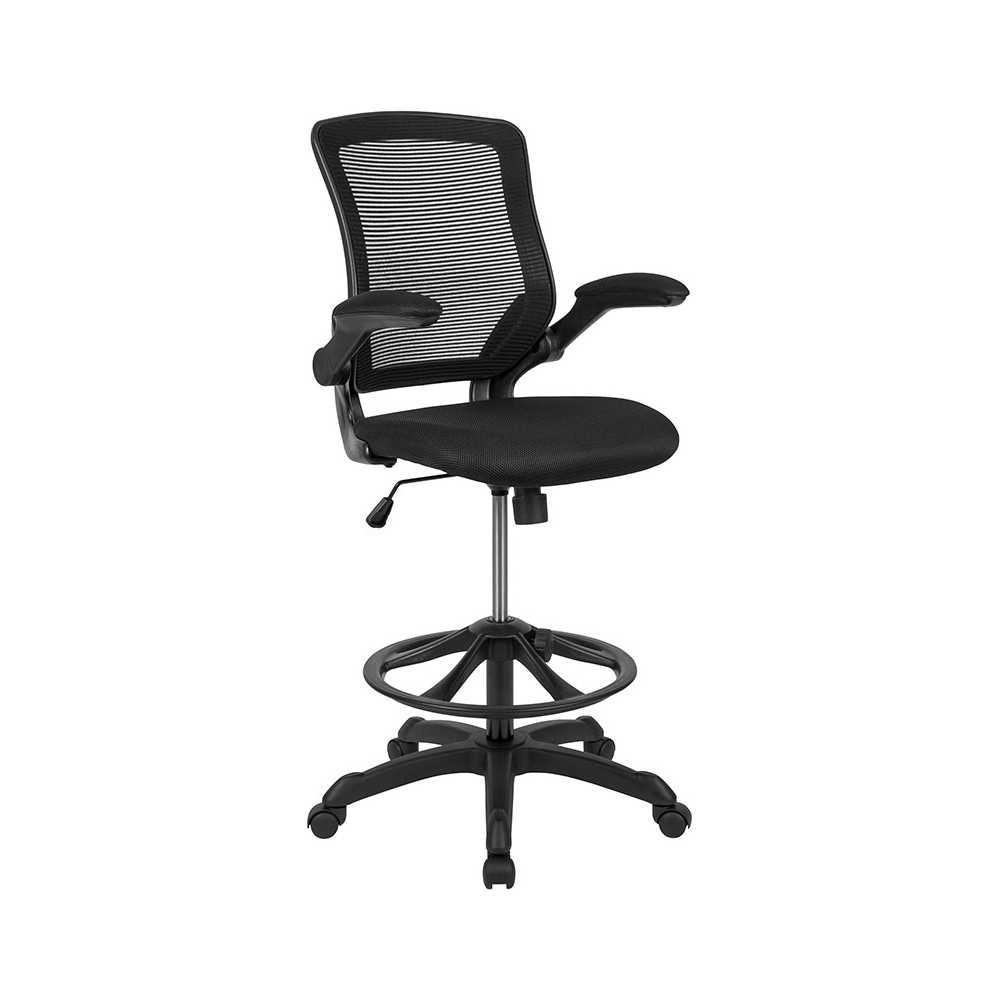 Mid-Back Black Mesh Ergonomic Drafting Chair with Adjustable Foot Ring and Flip-Up Arms Mid-Back Black Mesh Ergonomic Drafting Chair with Adjustable Foot Ring and Flip-Up Arms
