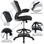 Mid-Back Black Mesh Ergonomic Drafting Chair with Adjustable Foot Ring and Flip-Up Arms