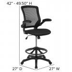 Mid-Back Black Mesh Ergonomic Drafting Chair with Adjustable Foot Ring and Flip-Up Arms