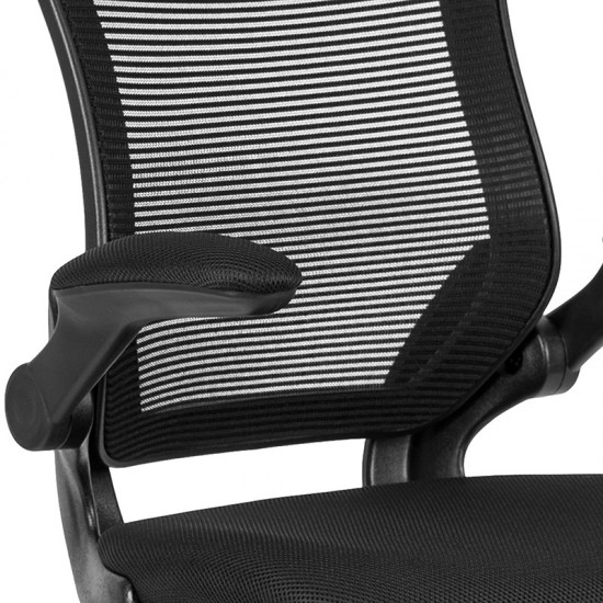 Mid-Back Black Mesh Ergonomic Drafting Chair with Adjustable Foot Ring and Flip-Up Arms