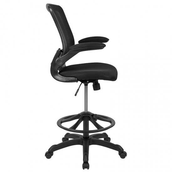 Mid-Back Black Mesh Ergonomic Drafting Chair with Adjustable Foot Ring and Flip-Up Arms