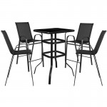 5 Piece Outdoor Glass Bar Patio Table Set with 4 Barstools