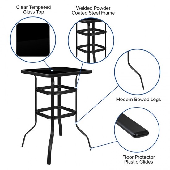 5 Piece Outdoor Glass Bar Patio Table Set with 4 Barstools