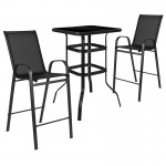 3 Piece Outdoor Glass Bar Patio Table Set with 2 Barstools