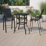 3 Piece Outdoor Glass Bar Patio Table Set with 2 Barstools