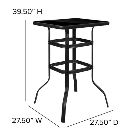 3 Piece Outdoor Glass Bar Patio Table Set with 2 Barstools