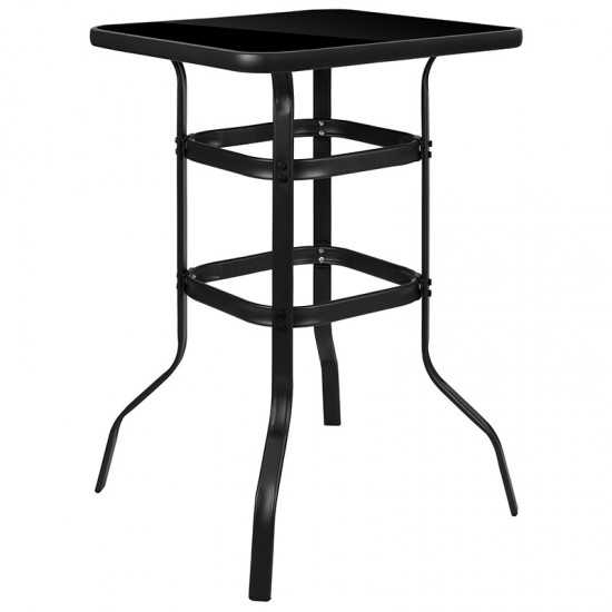 3 Piece Outdoor Glass Bar Patio Table Set with 2 Barstools