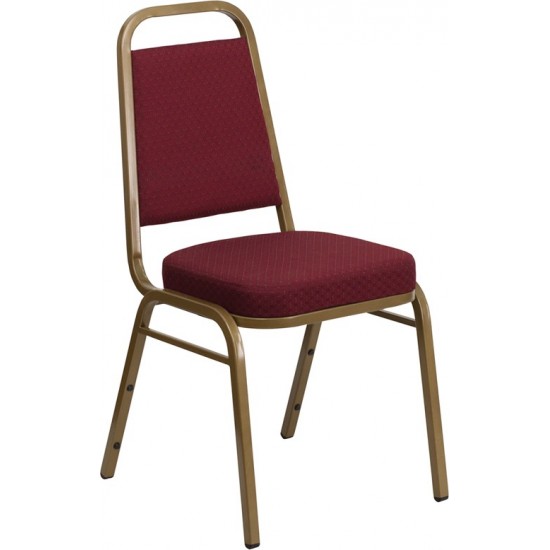 Trapezoidal Back Stacking Banquet Chair in Burgundy Patterned Fabric - Gold Frame