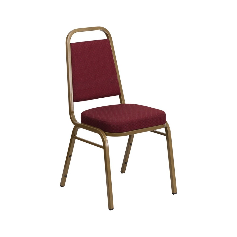 Trapezoidal Back Stacking Banquet Chair in Burgundy Patterned Fabric - Gold Frame