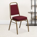 Trapezoidal Back Stacking Banquet Chair in Burgundy Patterned Fabric - Gold Frame