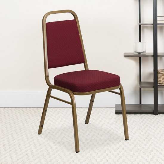 Trapezoidal Back Stacking Banquet Chair in Burgundy Patterned Fabric - Gold Frame