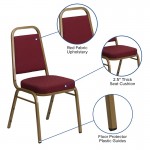 Trapezoidal Back Stacking Banquet Chair in Burgundy Patterned Fabric - Gold Frame