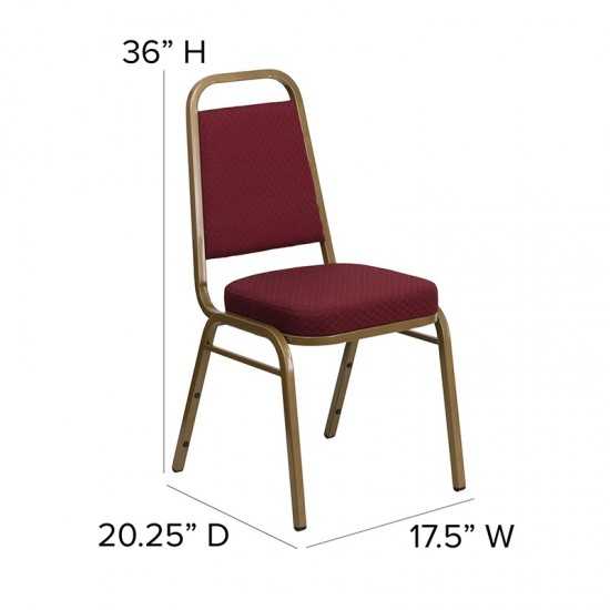 Trapezoidal Back Stacking Banquet Chair in Burgundy Patterned Fabric - Gold Frame