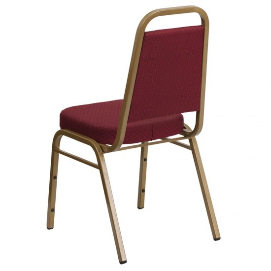 Trapezoidal Back Stacking Banquet Chair in Burgundy Patterned Fabric - Gold Frame