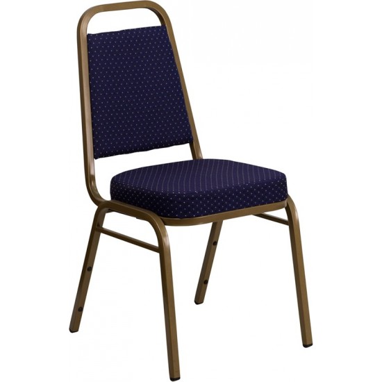 Trapezoidal Back Stacking Banquet Chair in Navy Patterned Fabric - Gold Frame