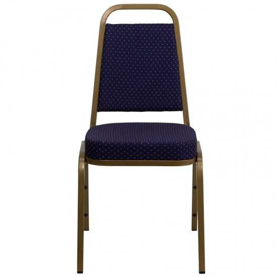 Trapezoidal Back Stacking Banquet Chair in Navy Patterned Fabric - Gold Frame