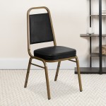 Trapezoidal Back Stacking Banquet Chair in Black Vinyl - Gold Frame