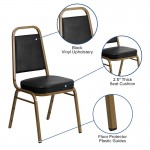 Trapezoidal Back Stacking Banquet Chair in Black Vinyl - Gold Frame