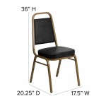 Trapezoidal Back Stacking Banquet Chair in Black Vinyl - Gold Frame