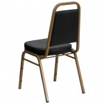 Trapezoidal Back Stacking Banquet Chair in Black Vinyl - Gold Frame