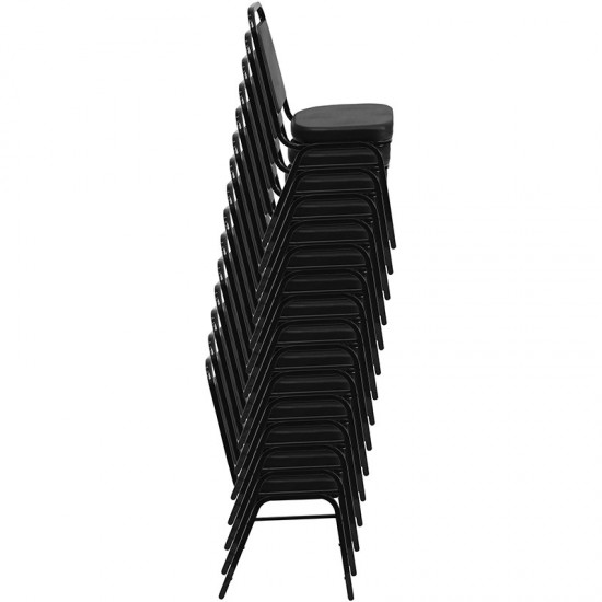 Trapezoidal Back Stacking Banquet Chair in Black Vinyl - Gold Frame