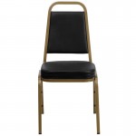 Trapezoidal Back Stacking Banquet Chair in Black Vinyl - Gold Frame