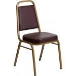 Trapezoidal Back Stacking Banquet Chair in Brown Vinyl - Gold Frame