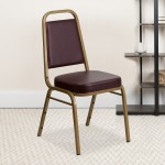 Trapezoidal Back Stacking Banquet Chair in Brown Vinyl - Gold Frame