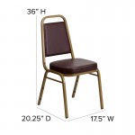 Trapezoidal Back Stacking Banquet Chair in Brown Vinyl - Gold Frame