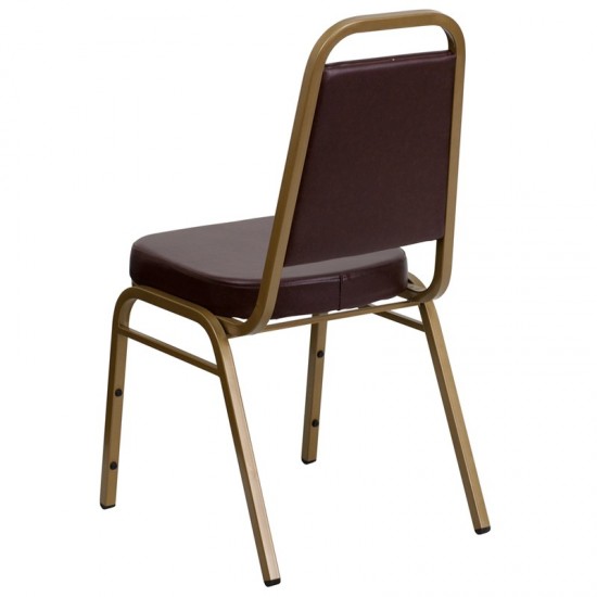 Trapezoidal Back Stacking Banquet Chair in Brown Vinyl - Gold Frame