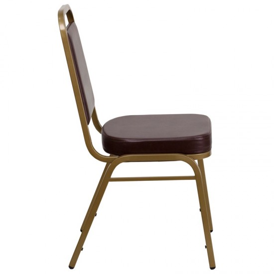 Trapezoidal Back Stacking Banquet Chair in Brown Vinyl - Gold Frame