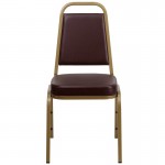 Trapezoidal Back Stacking Banquet Chair in Brown Vinyl - Gold Frame