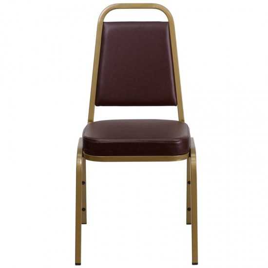 Trapezoidal Back Stacking Banquet Chair in Brown Vinyl - Gold Frame