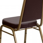 Trapezoidal Back Stacking Banquet Chair in Brown Vinyl - Gold Frame