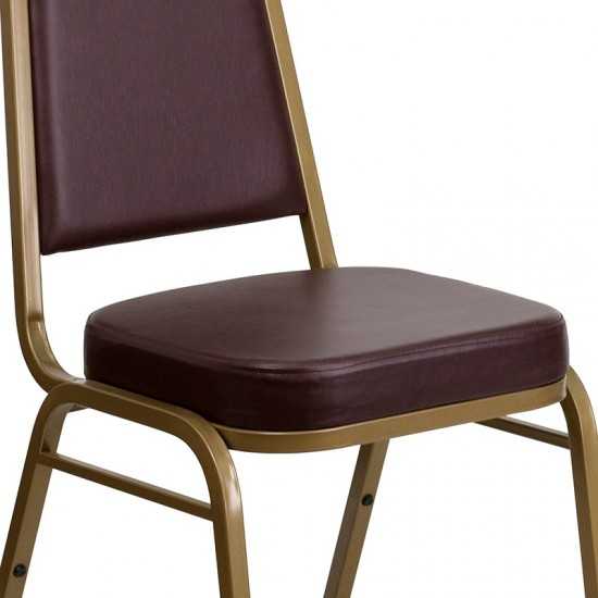 Trapezoidal Back Stacking Banquet Chair in Brown Vinyl - Gold Frame