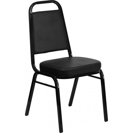 Trapezoidal Back Stacking Banquet Chair in Black Vinyl - Black Frame