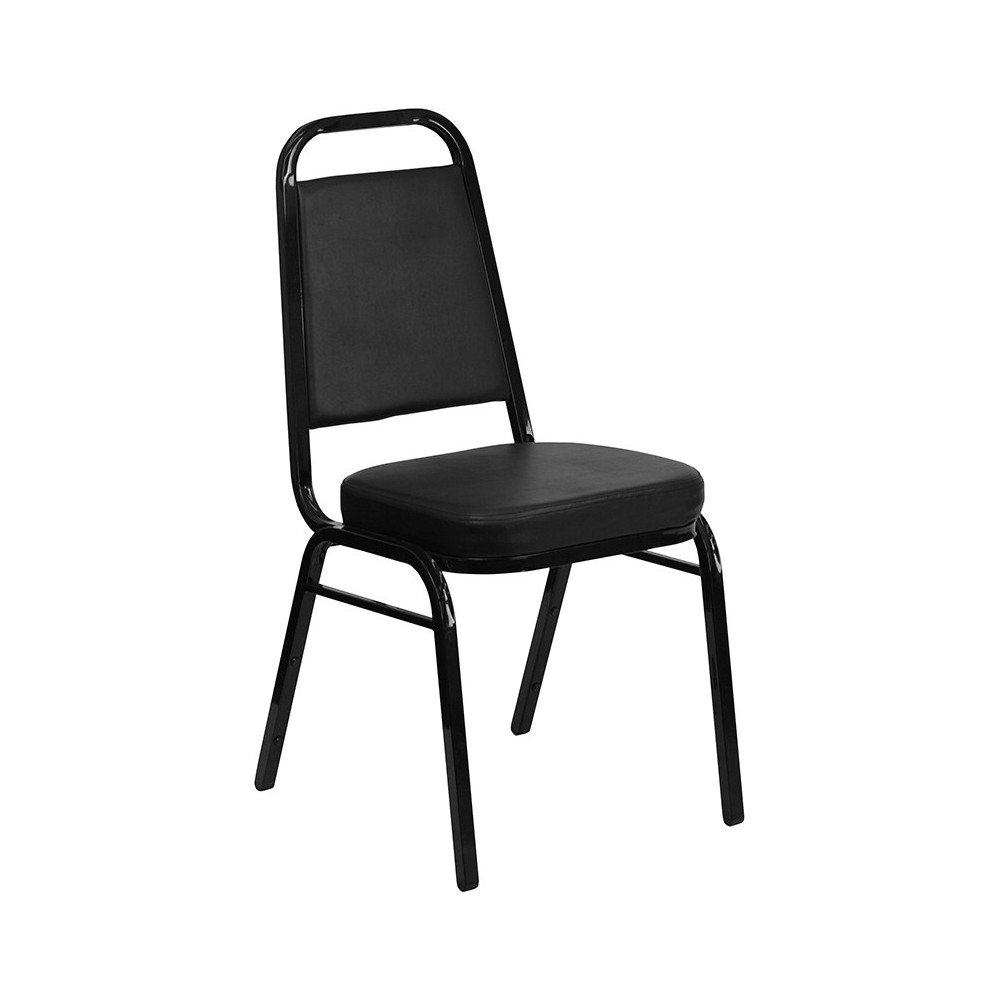 Trapezoidal Back Stacking Banquet Chair in Black Vinyl - Black Frame