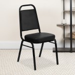 Trapezoidal Back Stacking Banquet Chair in Black Vinyl - Black Frame