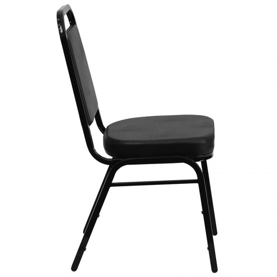 Trapezoidal Back Stacking Banquet Chair in Black Vinyl - Black Frame