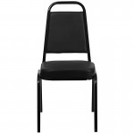 Trapezoidal Back Stacking Banquet Chair in Black Vinyl - Black Frame