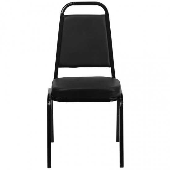 Trapezoidal Back Stacking Banquet Chair in Black Vinyl - Black Frame