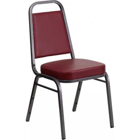 Trapezoidal Back Stacking Banquet Chair in Burgundy Vinyl - Silver Vein Frame