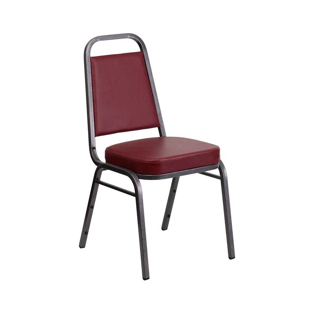 Trapezoidal Back Stacking Banquet Chair in Burgundy Vinyl - Silver Vein Frame