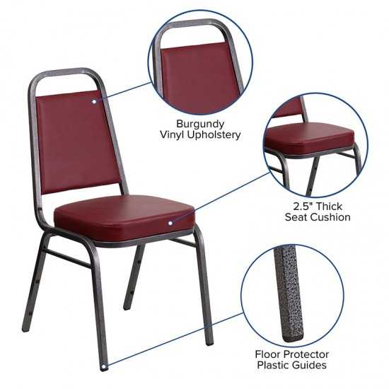 Trapezoidal Back Stacking Banquet Chair in Burgundy Vinyl - Silver Vein Frame