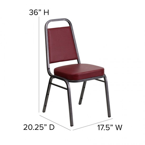 Trapezoidal Back Stacking Banquet Chair in Burgundy Vinyl - Silver Vein Frame