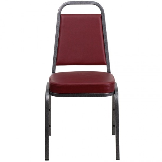 Trapezoidal Back Stacking Banquet Chair in Burgundy Vinyl - Silver Vein Frame